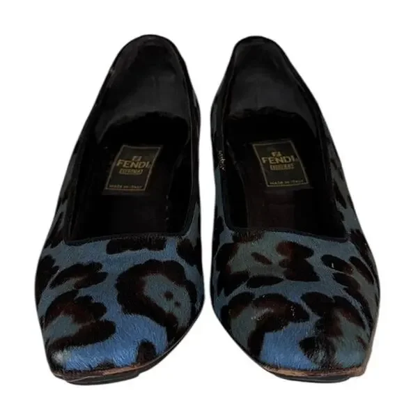 Rare Vintage Fendi Blue Leopard Calf Hair Heels Pumps Size 36 Italy - Picture 3 of 14